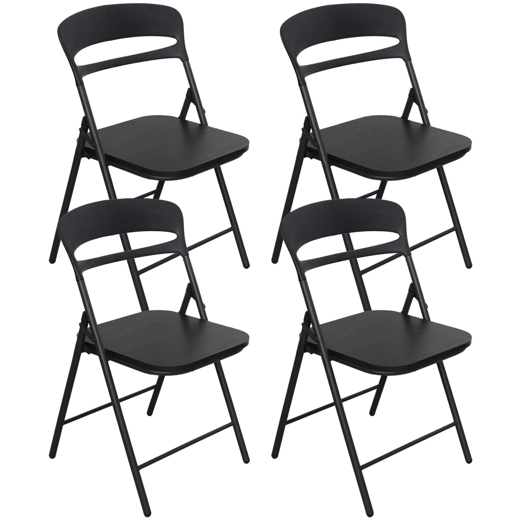 Set di 4 Sedie Pieghevoli Moderne Struttura in Metallo Verniciato a Polvere, Seduta in Legno e Schienale in Polipropilene Eleganti, Resistenti e Confortevoli,Portata 120 kg Nero