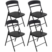 Set di 4 Sedie Pieghevoli Moderne Struttura in Metallo Verniciato a Polvere, Seduta in Legno e Schienale in Polipropilene Eleganti, Resistenti e Confortevoli,Portata 120 kg Nero