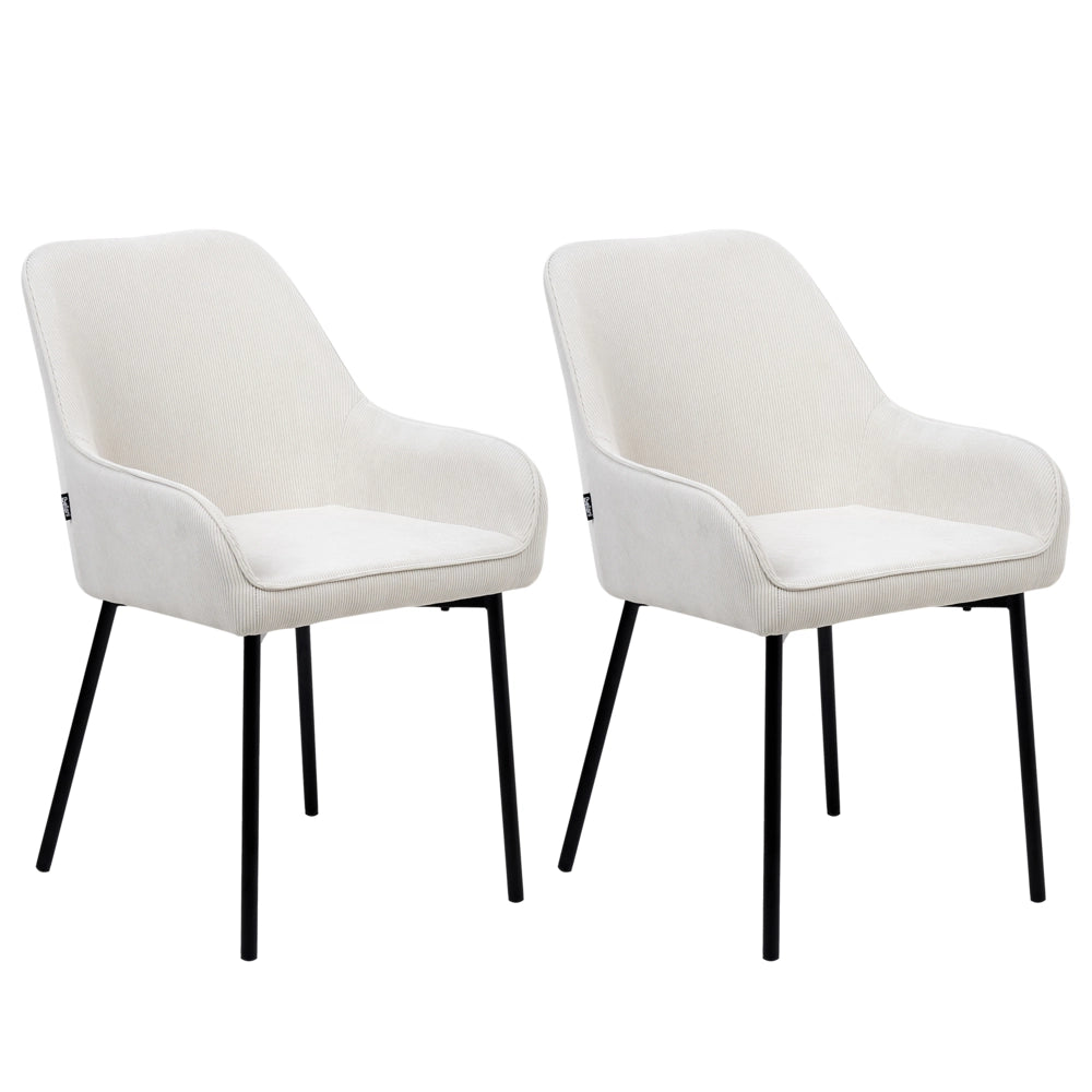Set di 2 Sedie da Pranzo con Rivestimento in Velluto corda bianco sporco gambe dorate glamour retrò