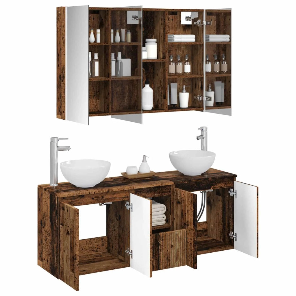 Set di Armadi da Bagno 4 pcs Legno antico 103,5 x 15,5 x 70 cm 3406349