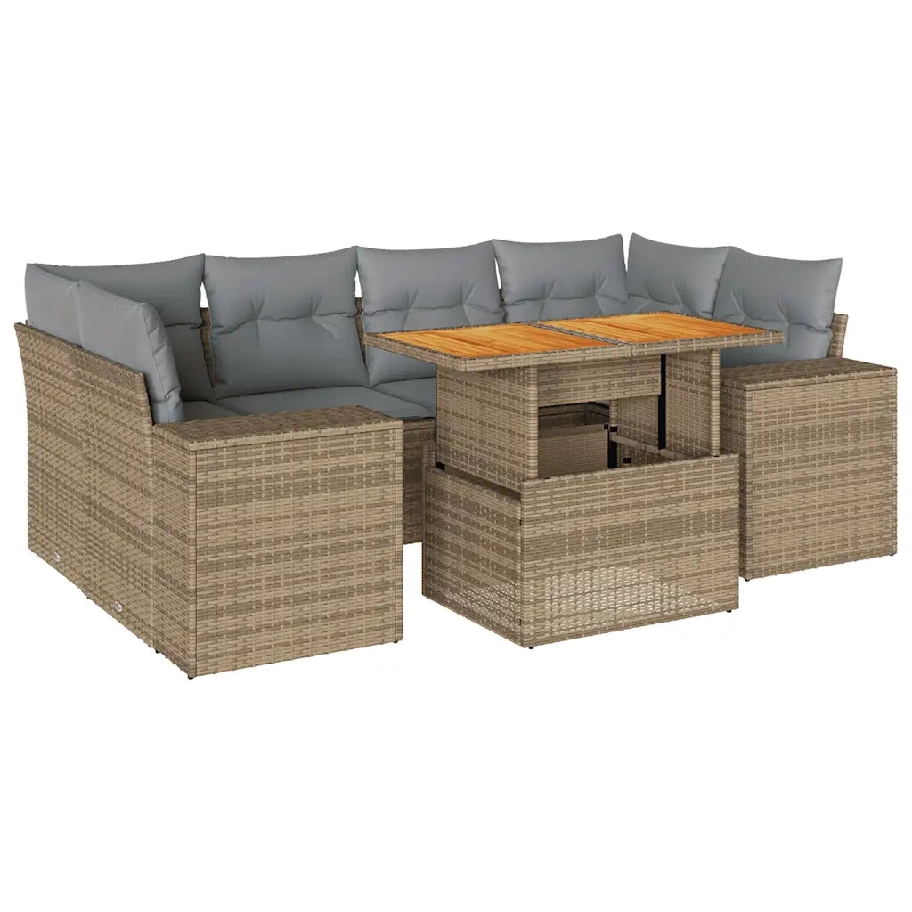 Set Divani da Giardino 7 pz con Cuscini Beige in Polyrattan 3327342
