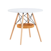 Tavolo da pranzo rotondo con 1 vano sospeso - per soggiorno - in MDF e legno - Ø 80 cm - bianco