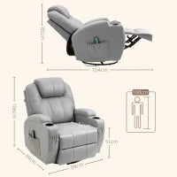 Poltrona Massaggiante e Reclinabile con Poggiapiedi e Telecomando, in Pelle PU, 89x99x106 cm, Grigio