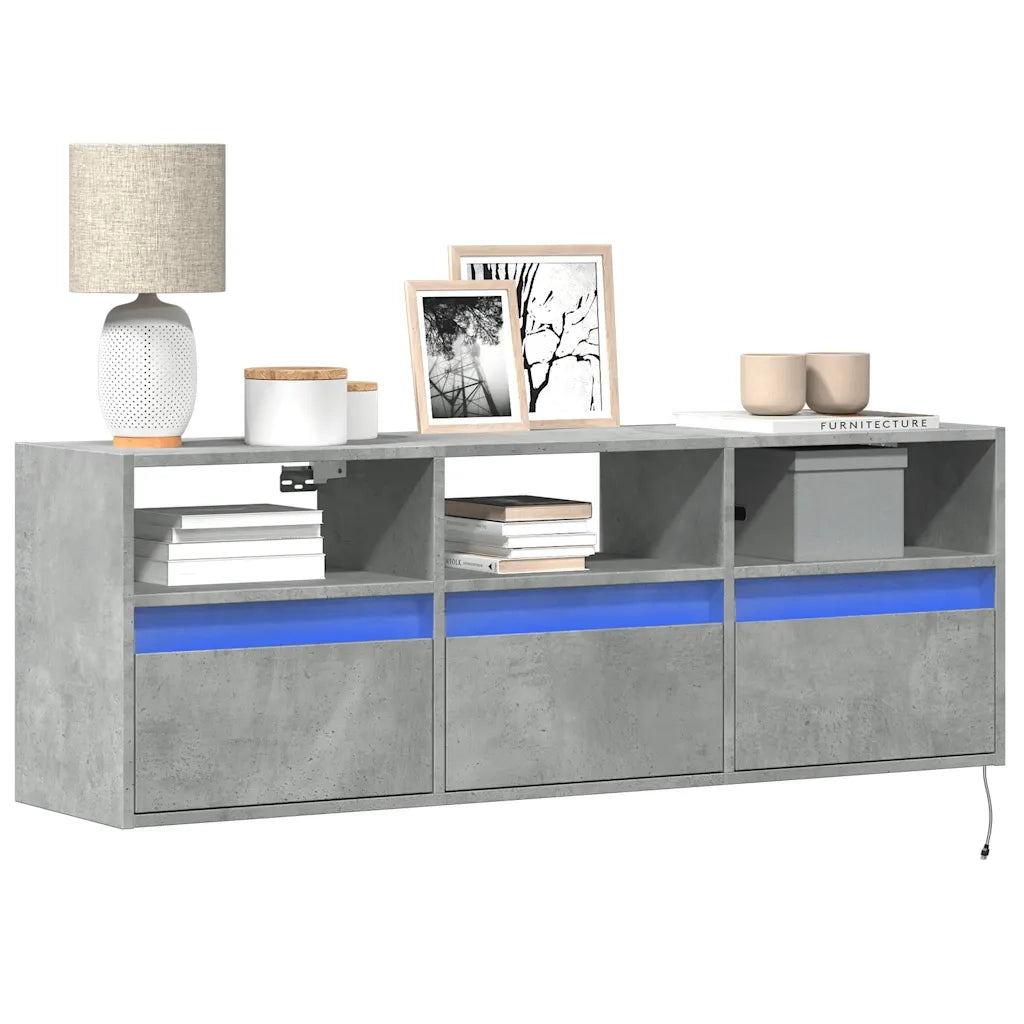 Mobile TV a Parete con Luci LED Grigio Cemento 130x31x45 cm