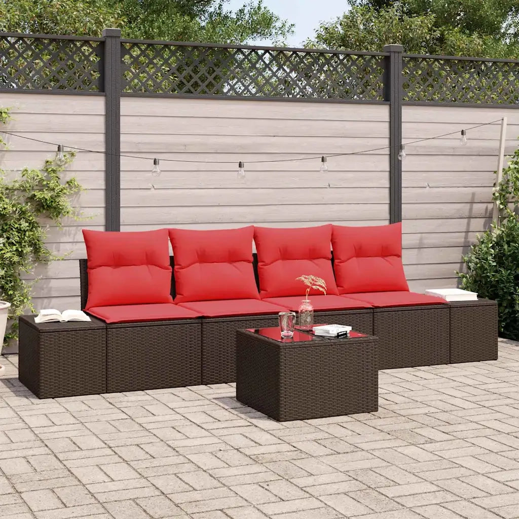 Set di divani con cuscino 5 pcs Marrone polyrattan
