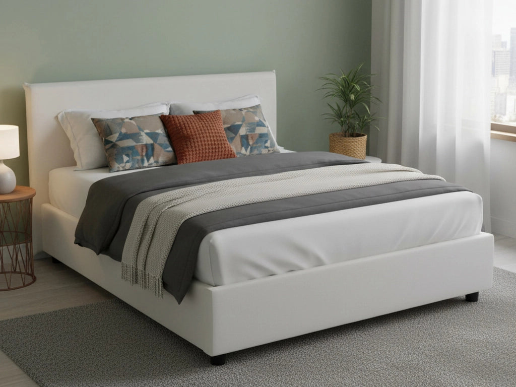 Letto Matrimoniale Scolecite, Letto Matrimoniale Contenitore Made in Italy, Bianco