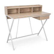 Scrivania PC industriale Rovere Sonoma FLEXO 100 cm 1 cassetto 1 ripiano gambe bianche