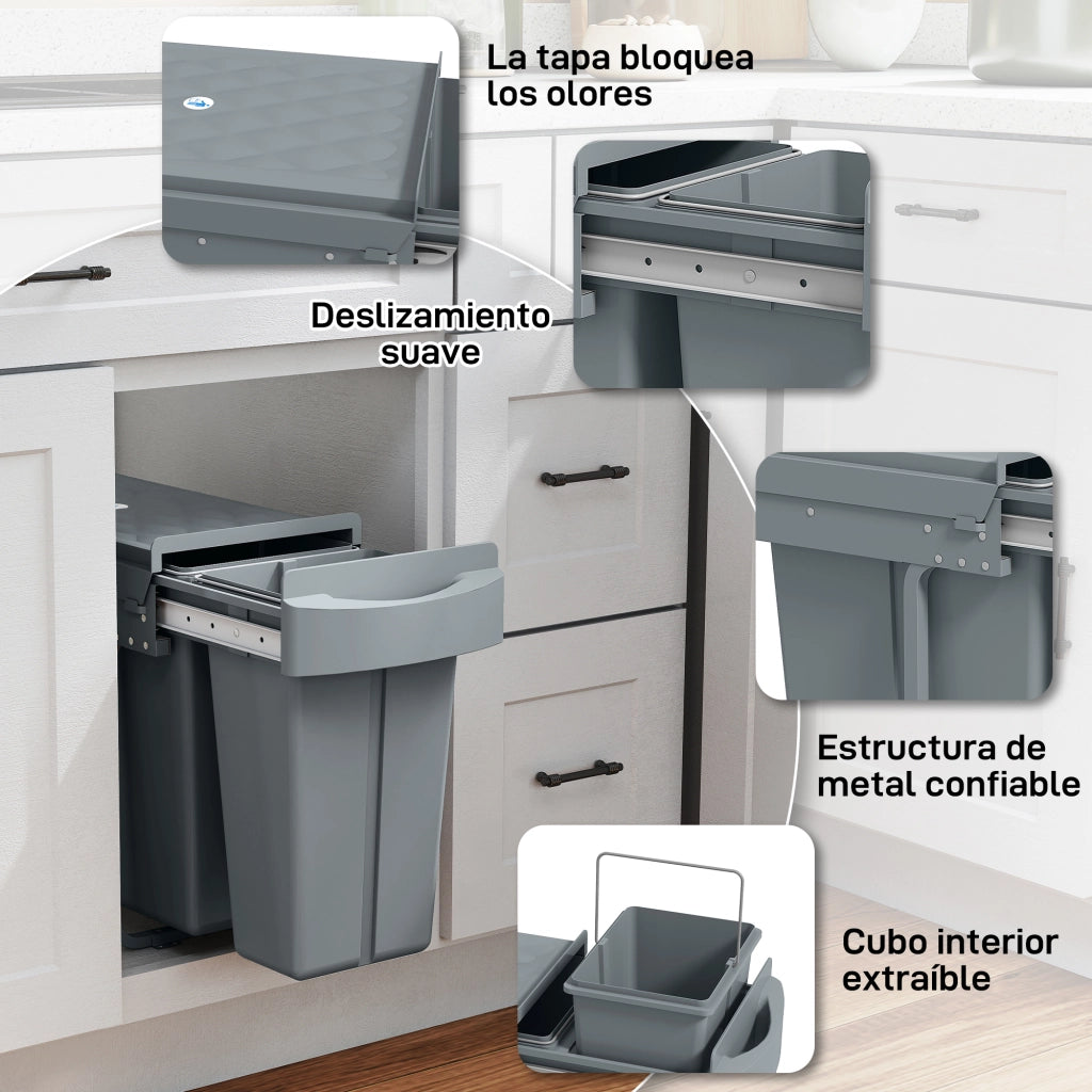 Cestino Sottolavello con 2 Contenitori Estraibili ¨C zephmum ¨C Grigio 20L+10L