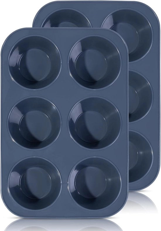 Muffinatura Grande in Silicone per 6 Muffini - Piatto per Muffin con Antiaderente - Biscottiera per Cupcake Gigante - Forno per Brownies e Yorkshire Pudding - Grigio - 278 x 19 x 5 cm