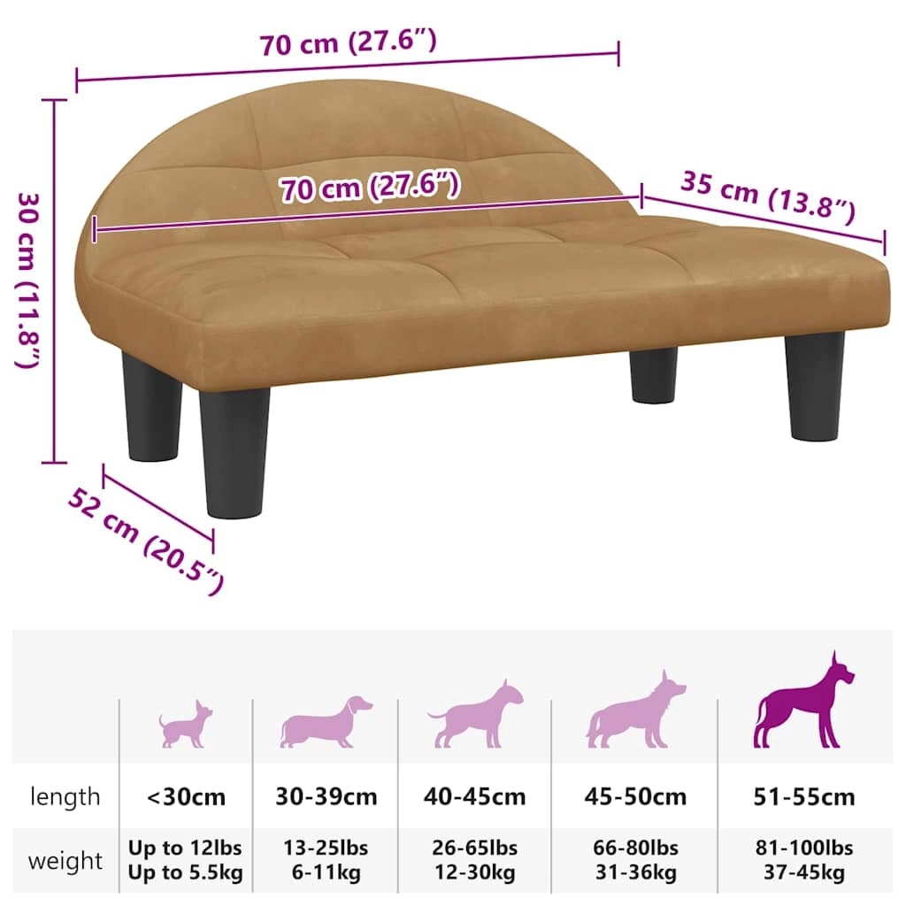 Cuccia per cani comoda cesta da divano 70 x 52 x 30 cm velluto marrone 02_0042900