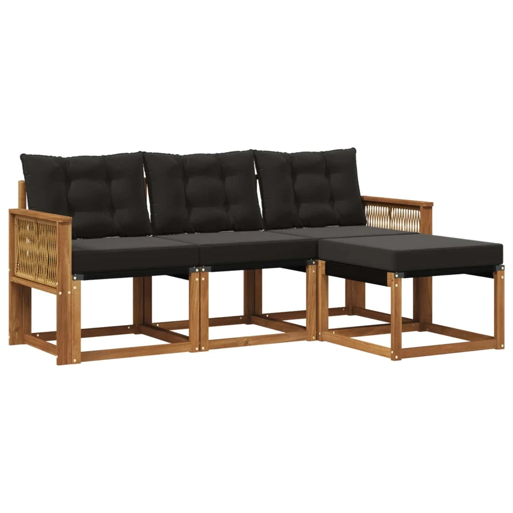 Set di divani da esterno 4 pz Naturale e Nero 3381876