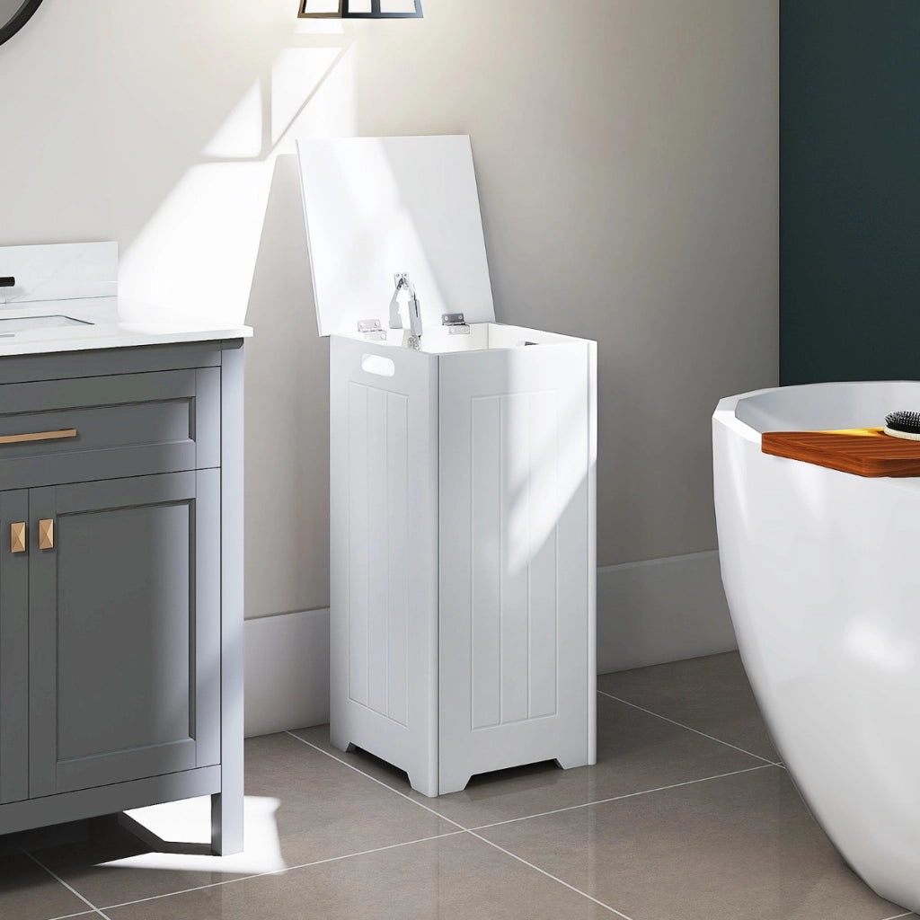 Cesto della biancheria 34 L con coperchio cerniera di metallo per bagno, Armadietto con grande capacit¨¤ Bianco-Cesti del bucato