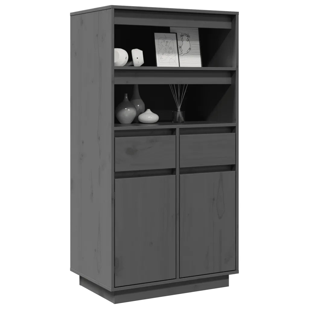 Credenza Grigia 60x40x116,5 cm in Legno Massello di Pino 814536