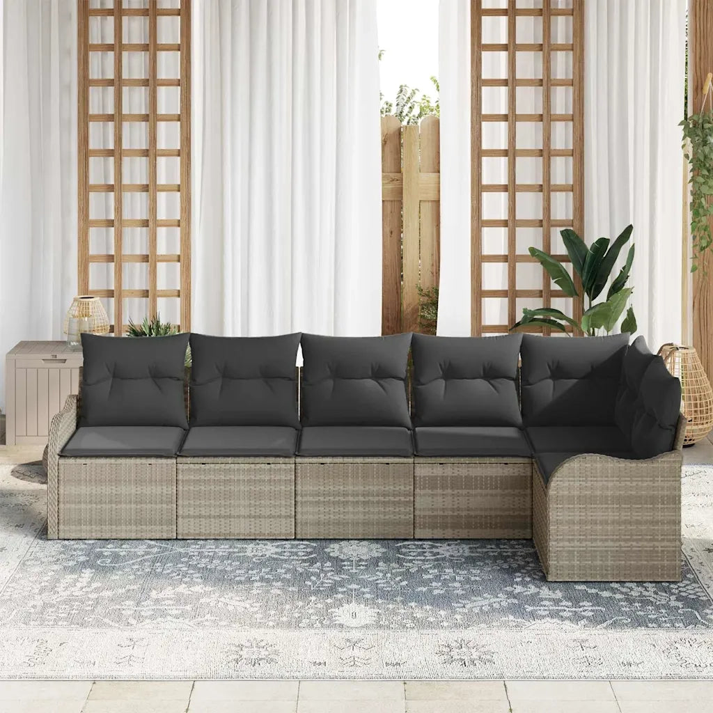 Set Divano da Giardino 6 pcs Grigio chiaro Poly Rattan