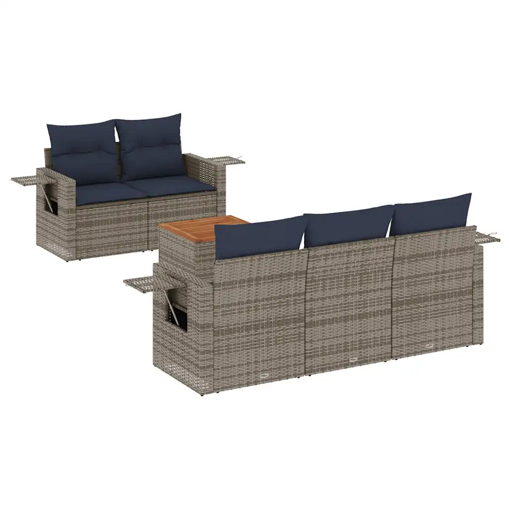 Set Divani da Giardino 6 pz con Cuscini Grigio in Polyrattan 3224451