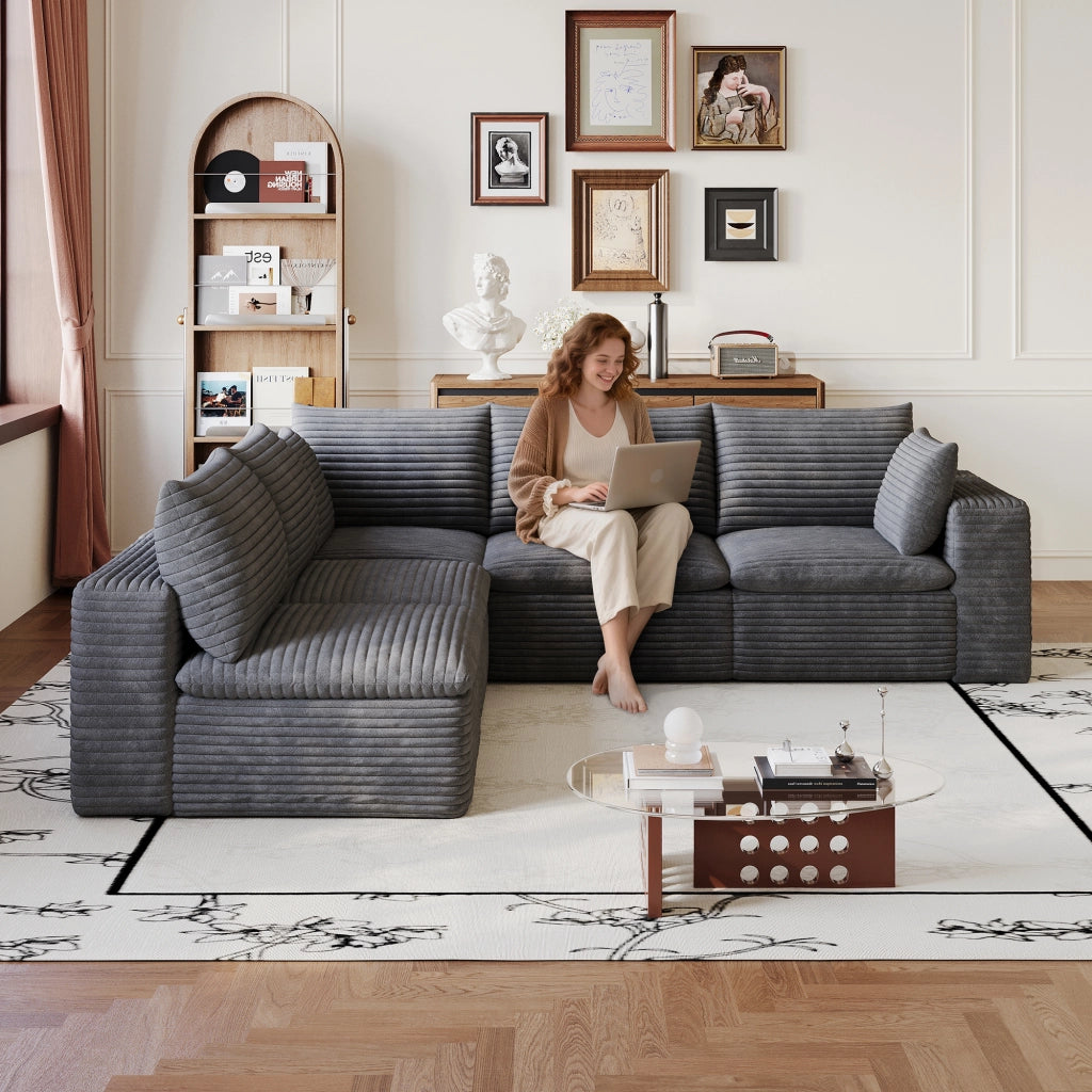 Divano Cloud 260x250 ¨C MINIMAL ¨C Velluto a Coste Grigio Scuro, Imbottito, Senza Montaggio