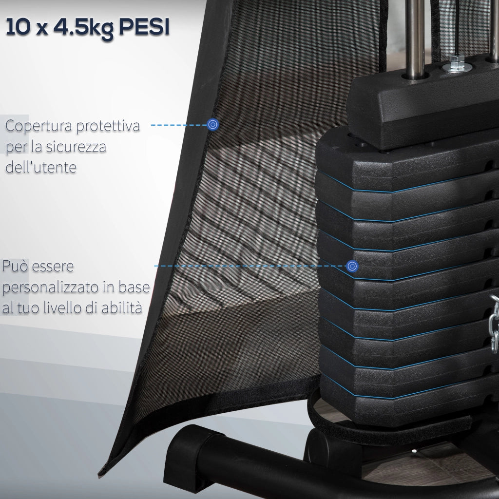 Easycomfort Stazione Fitness con Pesi da 45kg in Acciaio per Allenamento a Casa, 170x104x205cm, Nero