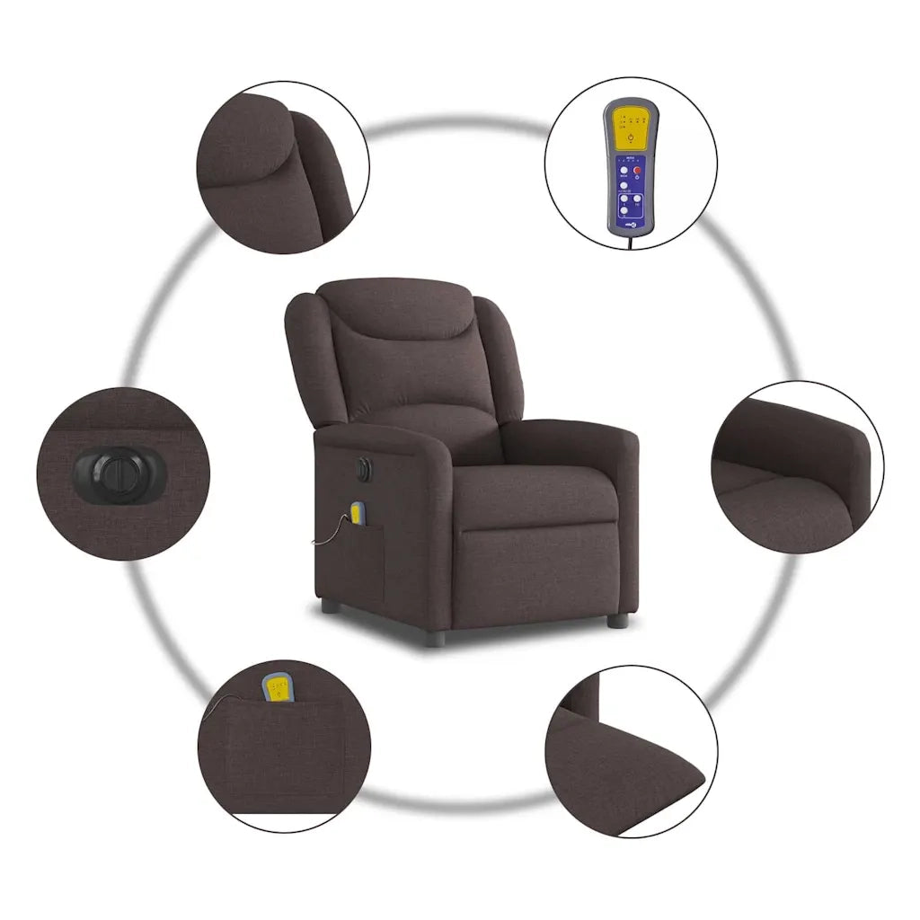 vidaXL Poltrona Massaggio Reclinabile Elettrica Marrone Scuro Tessuto