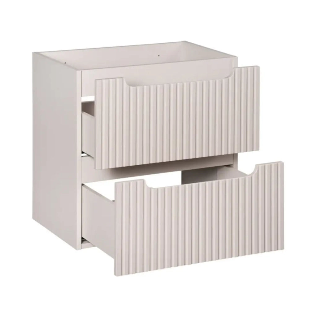 Set da bagno VANO cachemire e bianco 60cm: mobiletto sottolavabo con cassetti scanalati verticalmente + lavabo incassato