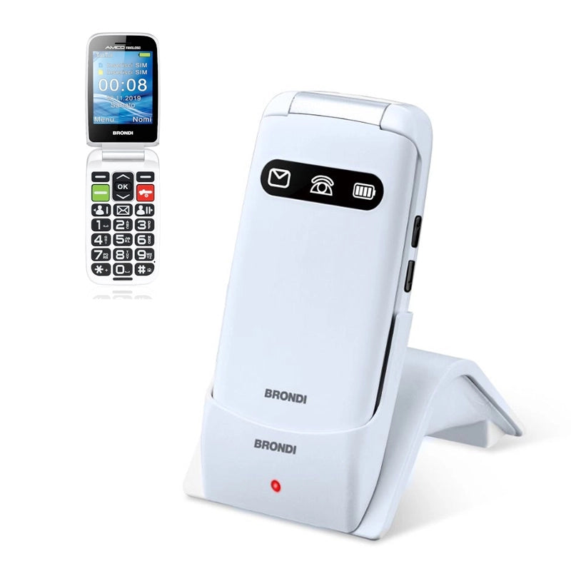BRONDI AMICO FAVOLOSO (BIANCO METAL) - TELEFONO CELLULARE PER ANZIANI - TASTO SOS - TORCIA - CONTROLLO REMOTO - ANNUNCIO VOCALE