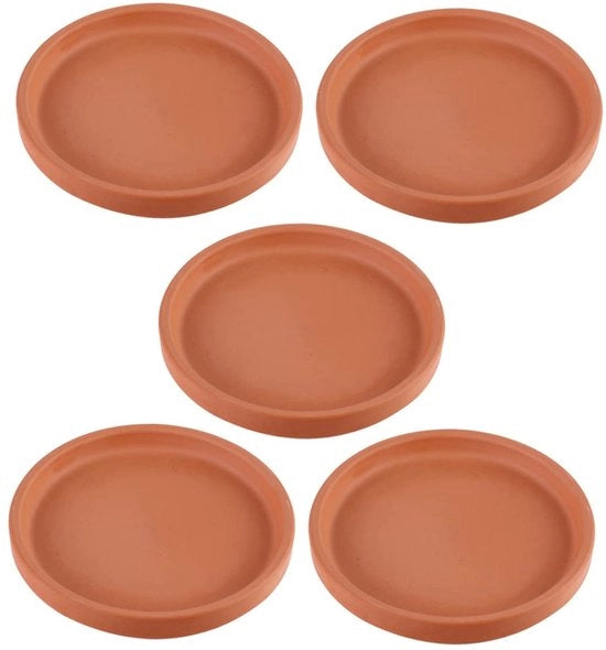 Set di Piatti per Piantine 5 Pezzi - Ceramica - Impermeabile - Piatti Tondi - Scatola per Gocce - Per Uso Interno - Piatti per Vasi di Fiori