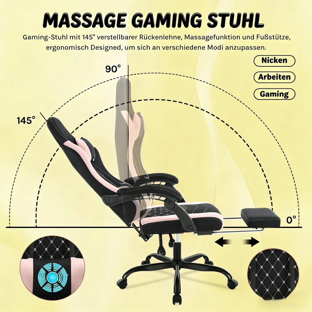 SEDIA DA UFFICIO Ergonomica con funzione massaggio 70x70x127 cm Nero/Rosa