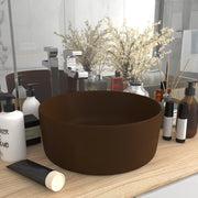 Lavandino Lusso-Lavabo-Lavello Rotondo Marrone Scuro Opaco 40x15cm in Ceramica