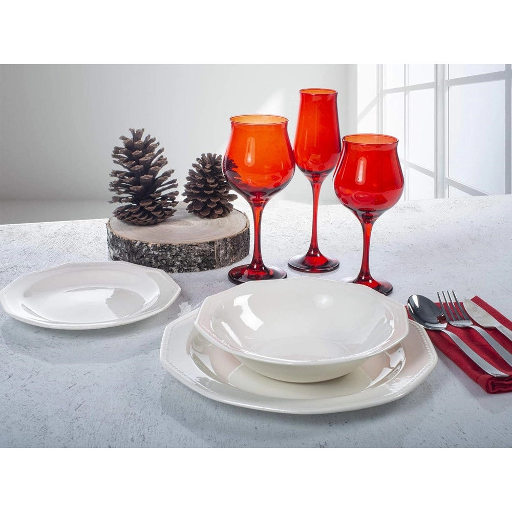 Trade Shop - Set 6 Calici Vino Rosso 37 cl Forma Tulipano Vetro Rosso Festivo Per Brindisi Natale -