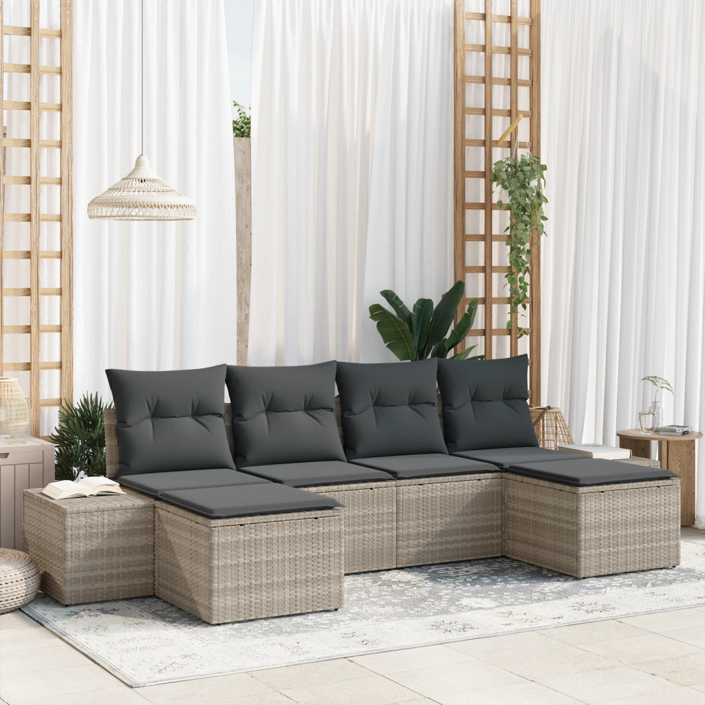 Set di divani da giardino da 6 pezzi con cuscini Grigio chiaro Polyrattan