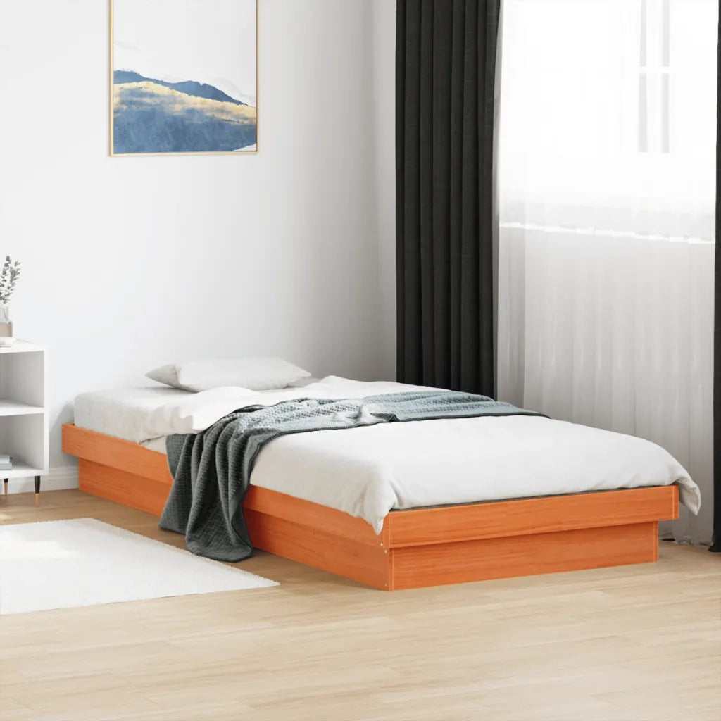 Giroletto LED-Struttura Letto con LED Marrone Cera 100x200 cm in Legno Massello di Pino