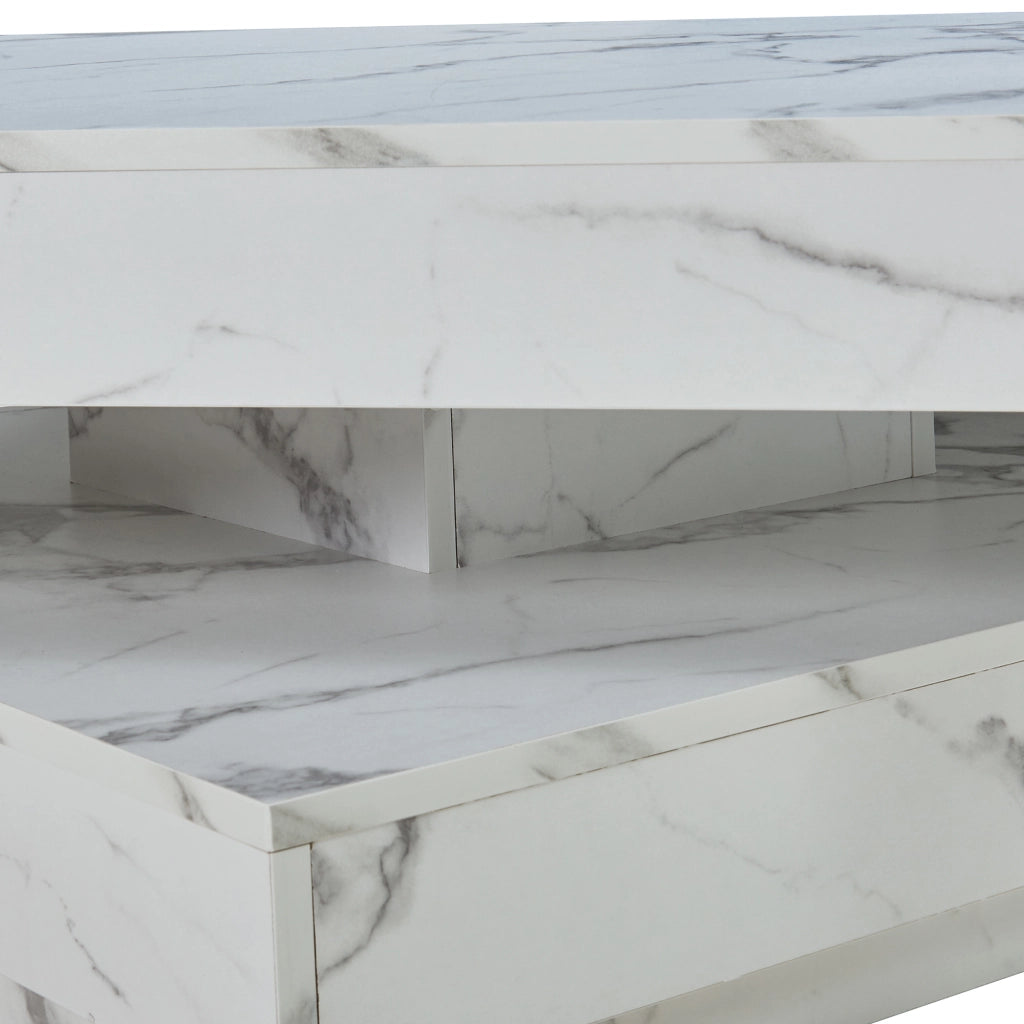 Tavolino da Caffè Florenz con Piano Girevole per Salotto Soggiorno 76 x 76 x 38 cm - Effetto Marmo Bianco [en.casa]