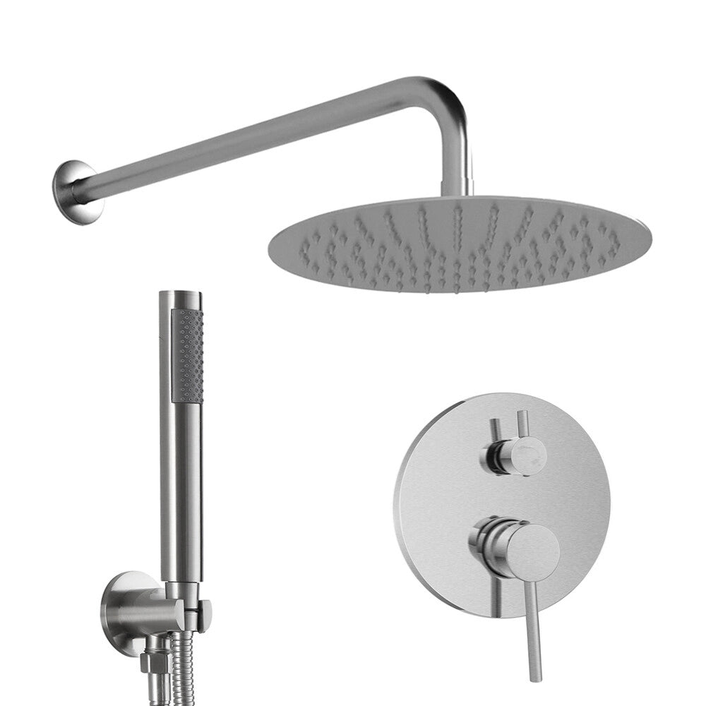 Set doccia completo ad incasso con braccio 35cm e soffione 25cm e kit doccino in acciaio inox satinato York