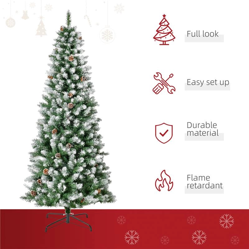 ALBERO DI NATALE INNEVATO DA 180 CM CON 630 RAMI E 37 PIGNE, IN PLASTICA E METALLO, VERDE E BIANCO