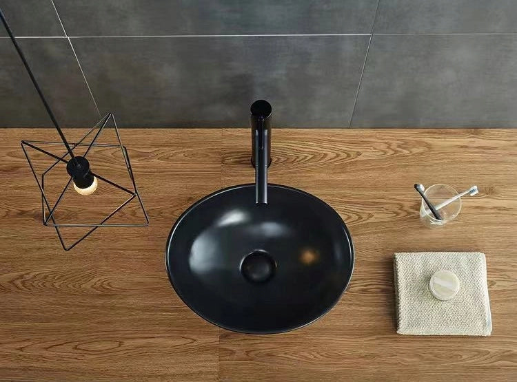 Lavabo da appoggio in ceramica nero opaco, 41x33 cm, ovale