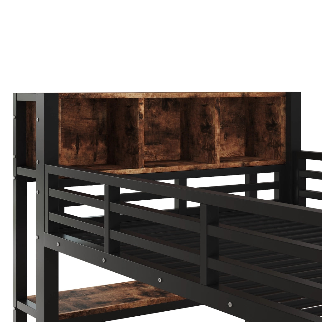 Letto a soppalco 90 × 200 cm con scrivania, guardaroba, ripiani e vani portaoggetti, senza materasso, nero
