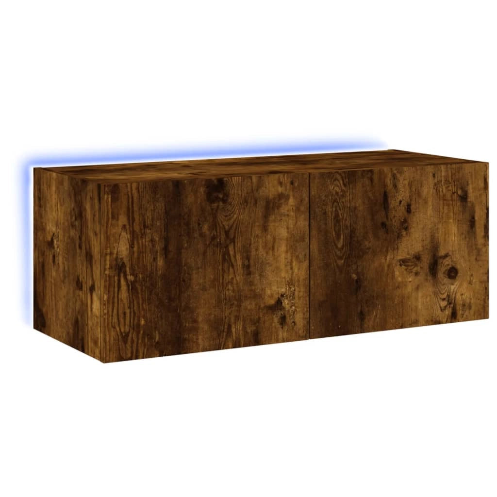 Mobile TV multimediale scaffale TV credenza mobile TV sala da pranzo soggiorno parete attrezzata per camera da letto con luci LED rovere affumicato 80 x 35 x 31 cm marrone 02_0027996