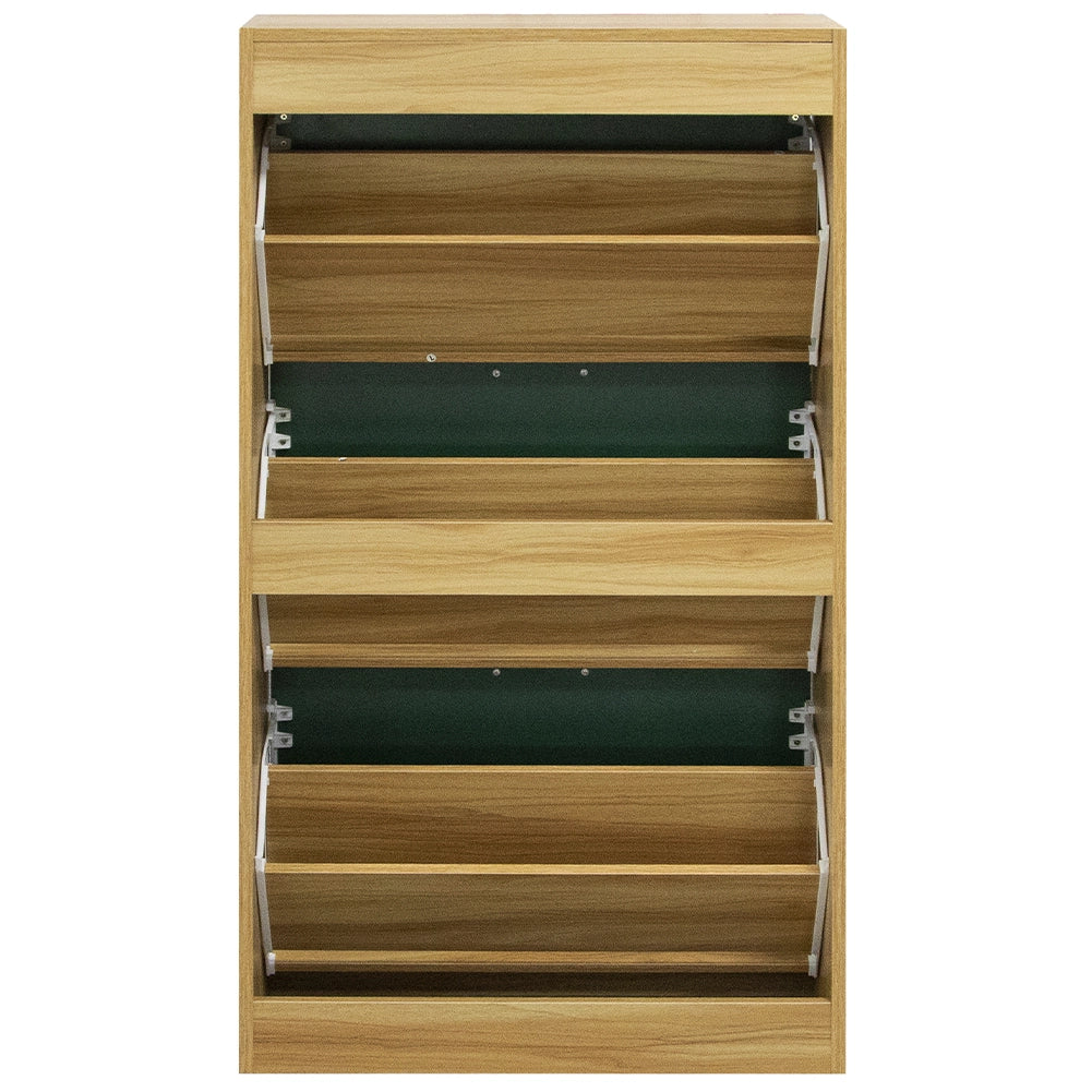 Scarpiera 3 Ante Ripiani Doppia Profondità con Maniglia Verde Quercia 63x24x115cm