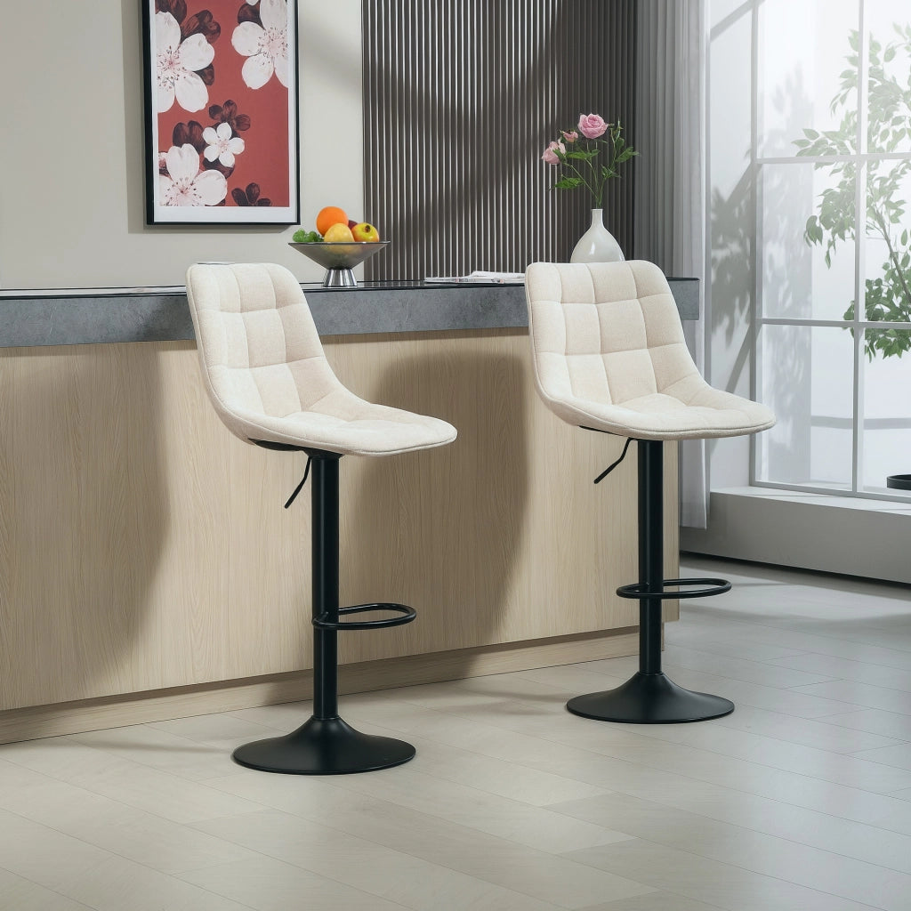 Sgabello da bar ¨C zephmum ¨C 2 pezzi con schienale e braccioli, imbottito, regolabile in altezza, colore beige