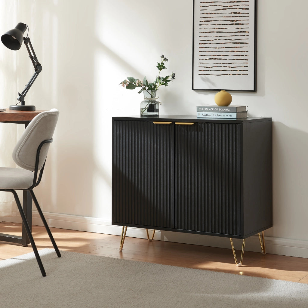 Credenza Multiuso Trondi Mobile Contenitore a 2 Ante 75 x 80 x 40 cm - Nero [en.casa]