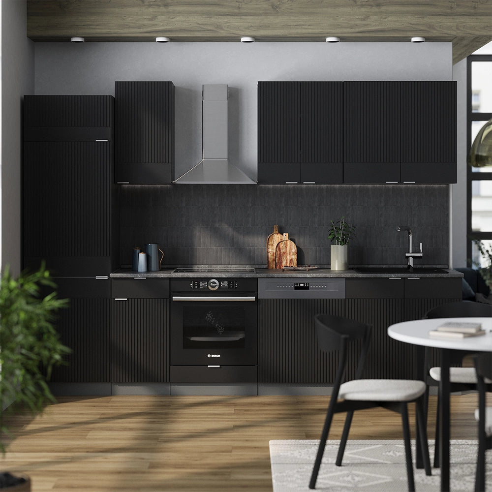 Cucina componibile Fame-Line Nero rigato/Antracite 300 cm, PL Rovere Vicco
