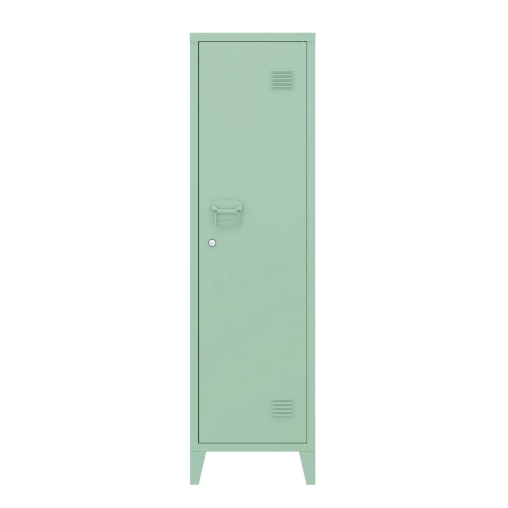 Mobiletto portaoggetti/scaffale 137 x 38 x 38 cm con scomparto metallico chiudibile a chiave verde 03_0008948