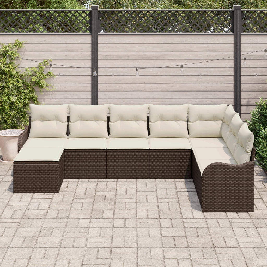 Set di Divani da Giardino in 8 Pezzi con Cuscini Marrone in Polirattan