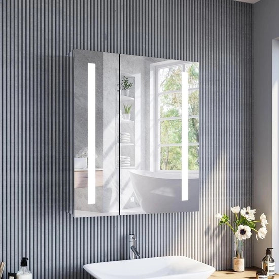 Specchio con illuminazione 60 cm largo in acciaio inossidabile - interruttore a tocco senza fili design a cardano