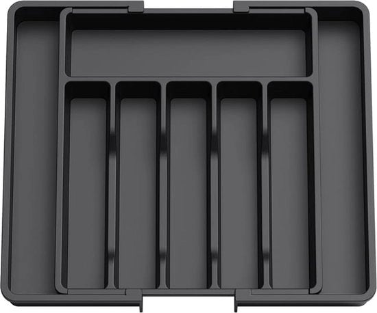 Cassa da tavola, cassettina da tavola, nera, cassettina regolabile, accessorio da cucina essenziale, contenitore in plastica compattibile.