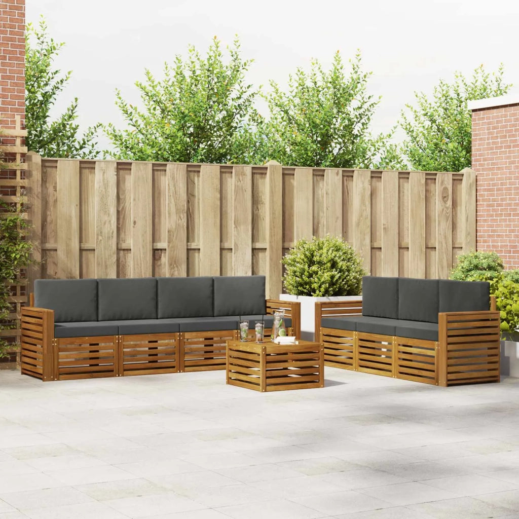 Set divani 8 pcs Naturale e Antracite Legno di Acacia Massello