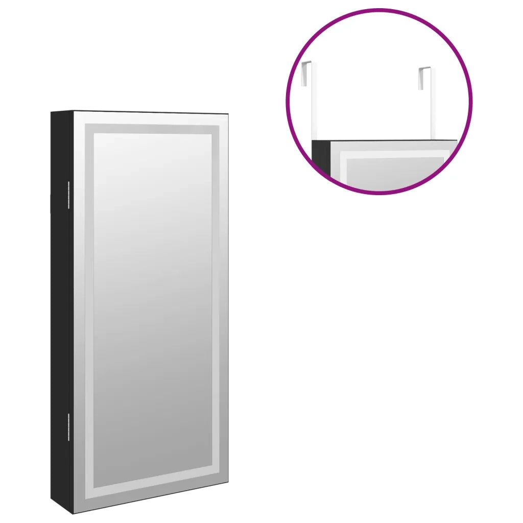 Armadio Portagioie a Specchio con Luci LED a Parete-Specchiera Portagioie con LED Nero 870485