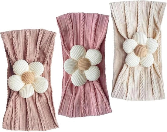 Tre pezzi di fascia per capelli morbidi - fiori per bambini - accessori per neonati e bambini in età prescolare - beige, rosa, kaki.