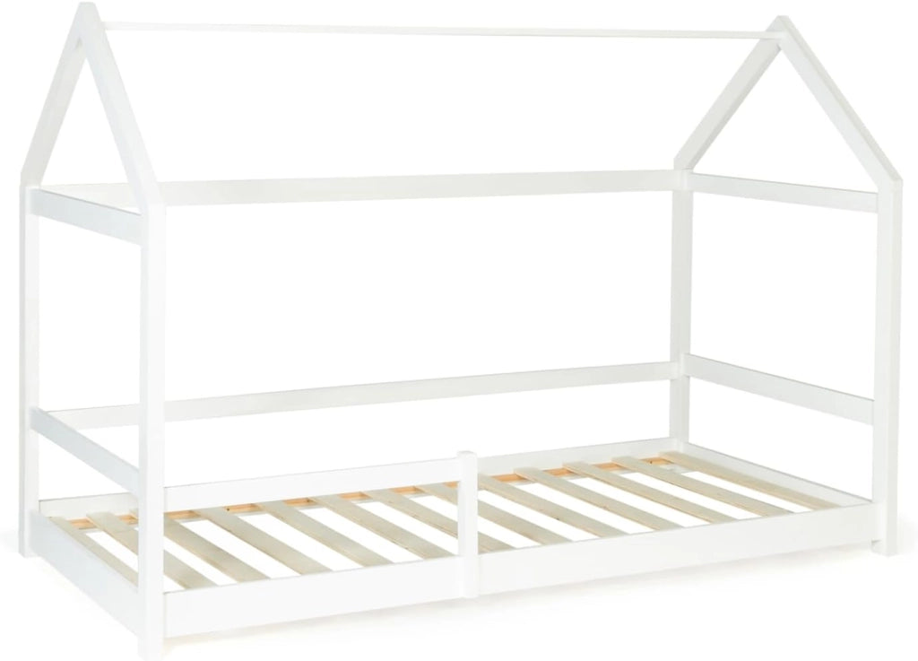 Letto a capanna per bambini NESSI 90 x 190 cm, bianco, con rete a doghe e sponde