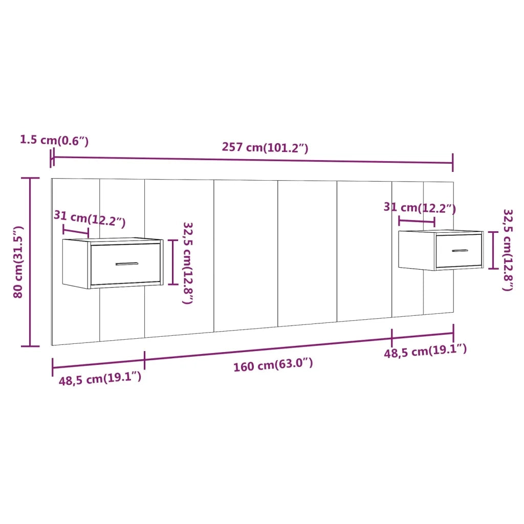 Testiera Letto con Comodini-Testiera con Contenitore in Legno Multistrato Rovere Fumo 785715
