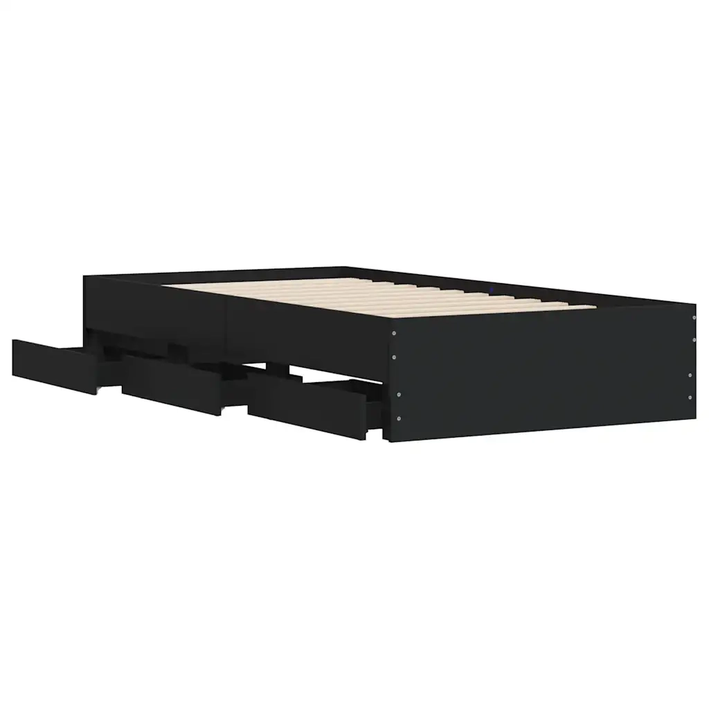 Giroletto con Cassetti-Struttura Letto con contenitore Nero 90x190 cm in Legno Multistrato 129598